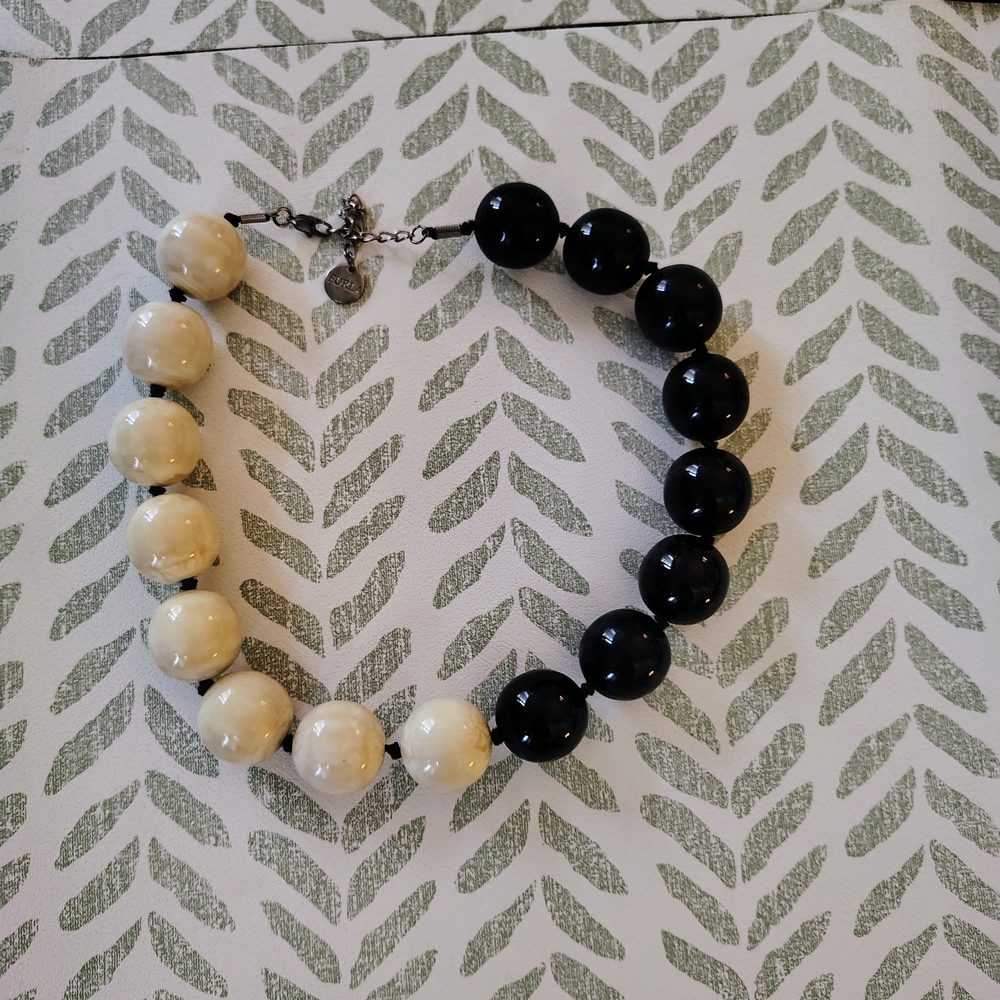 Furla Black and Cream Beaded Necklace